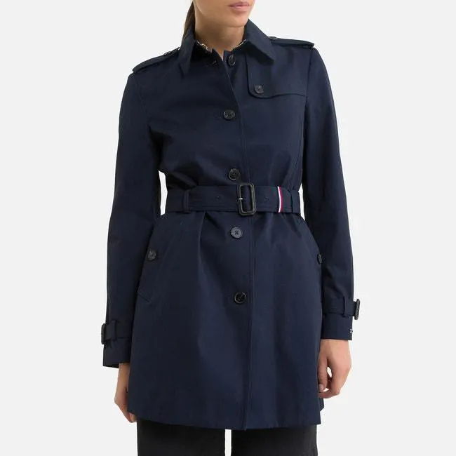 Mid-Length Trench Coat in Cotton with Button Fastening, Mid-Season