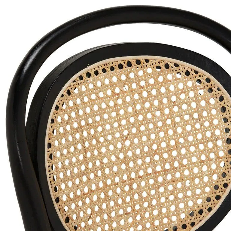 Black Wood and Neutral Rattan Dining Chair