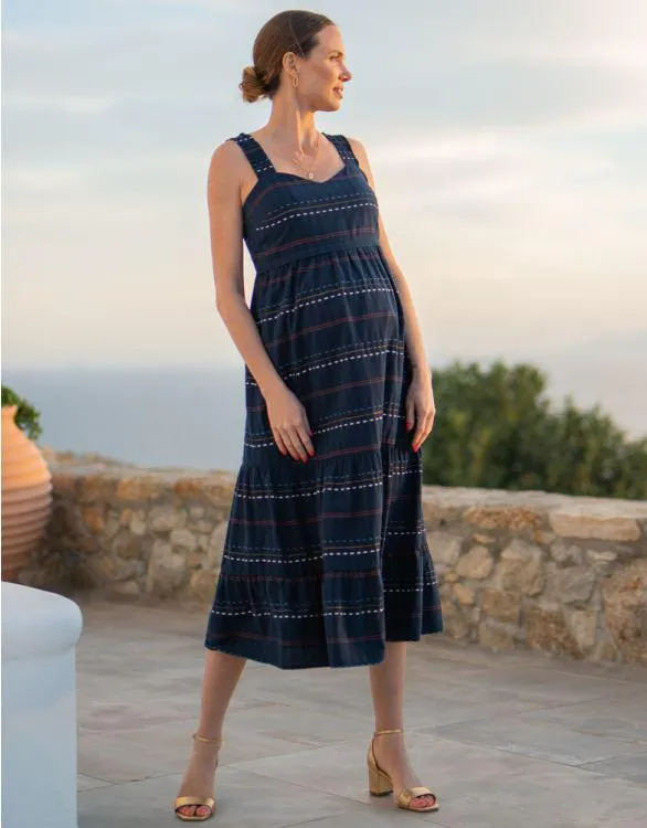 Cotton Boho Stitch Maternity & Nursing Midi Dress