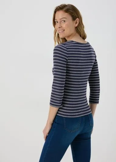 Navy 3/4 Sleeve Stripe T-Shirt - Size 14
