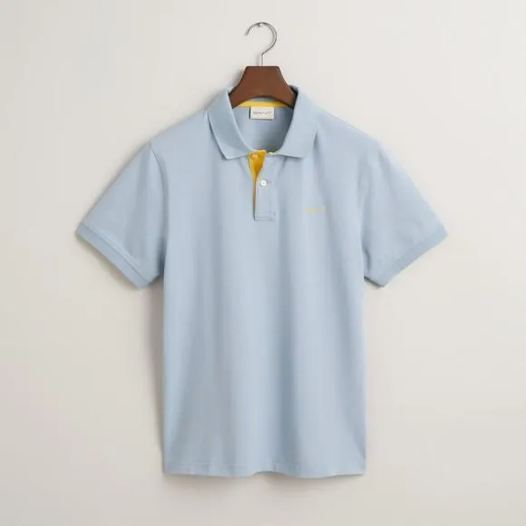 Mens Blue Contrast Pique Polo Shirt