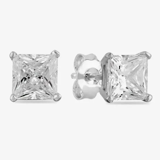 Starbright Silver 6mm Four Claw Square-Cut Cubic Zirconia Stud Earrings E304(6X6M) 3A
