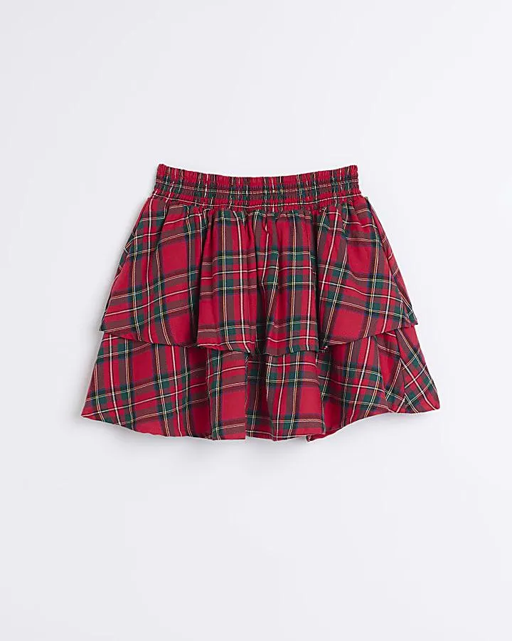 Girls Red Tartan Angel & Rocket Skirt