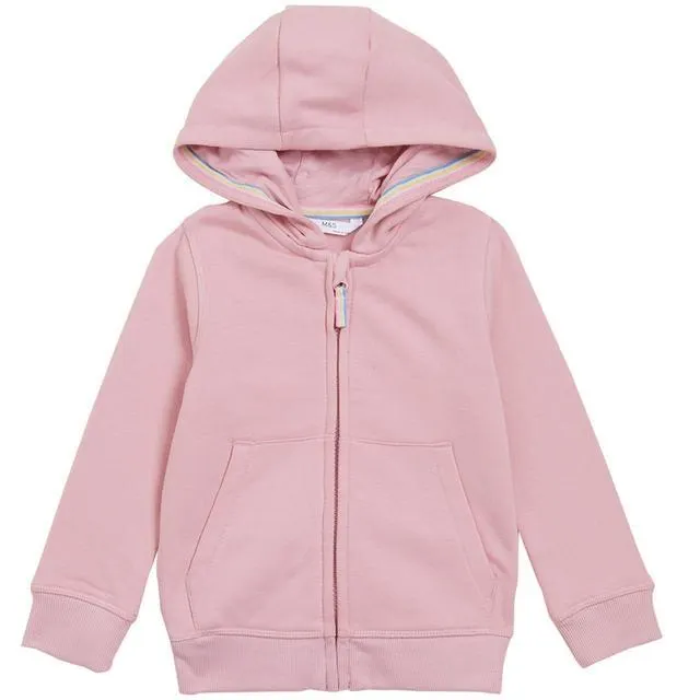 M&S Girls Cotton Rich Zip Hoodie, 2-7 Years, Light Pink