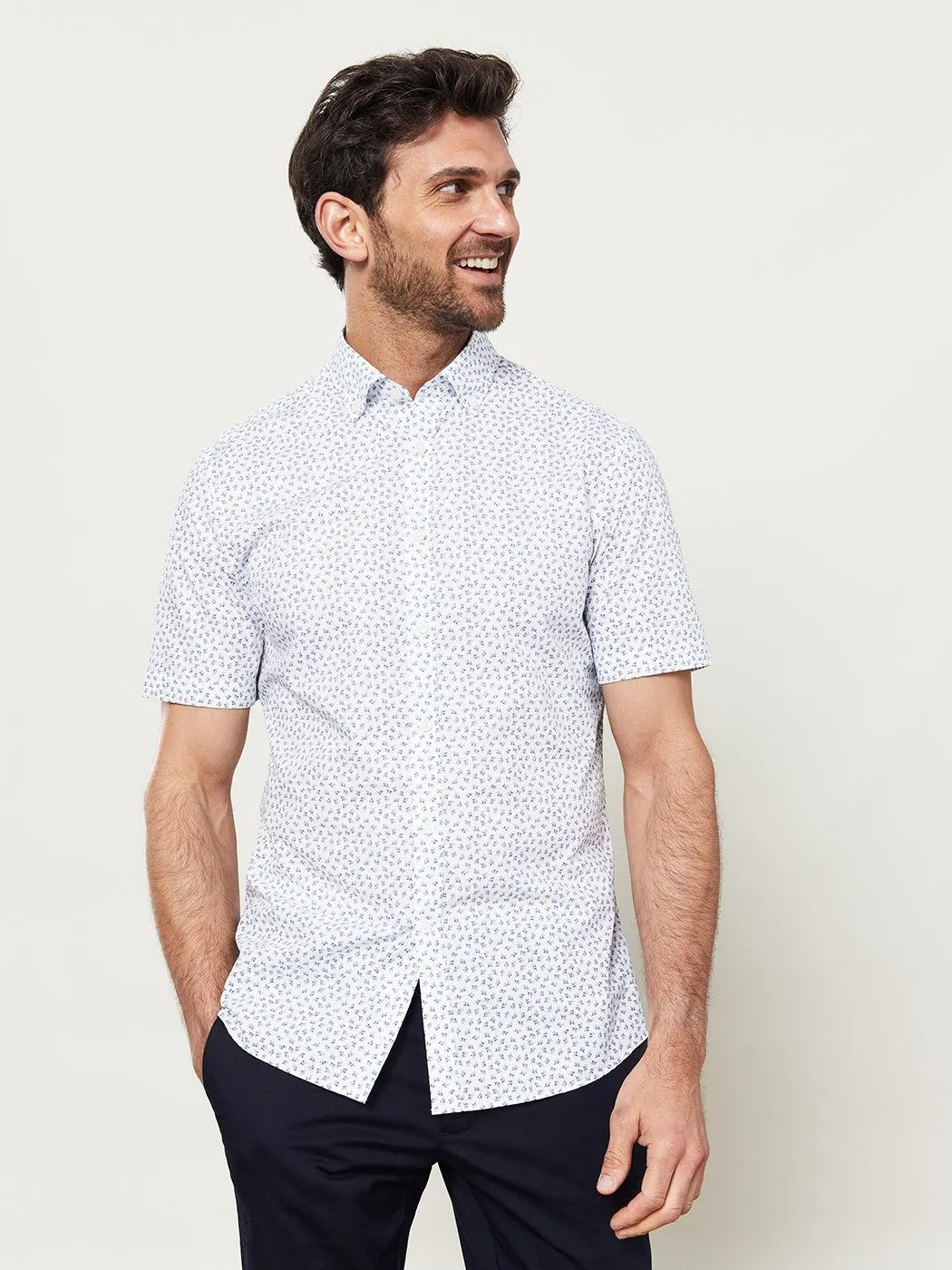 Half Sleeve Floral Shirt White Navy