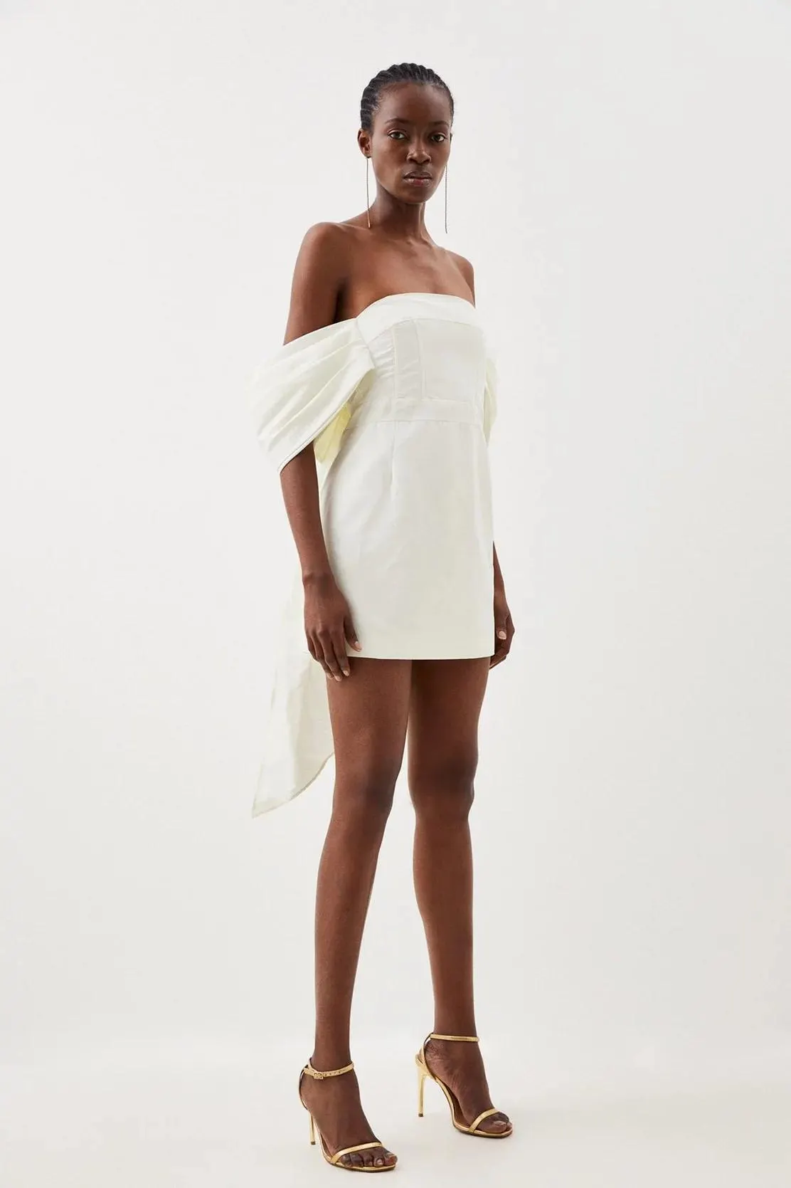 Tailored Taffeta Bow Detail Bardot Mini Dress