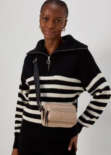 Taupe Quilted Nylon Camera Bag