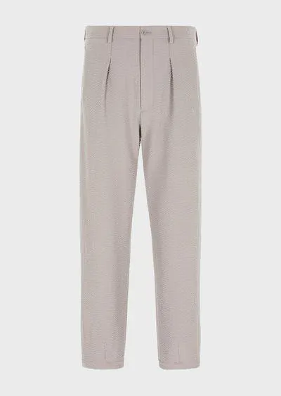 Single-pleat, wool and cashmere seersucker trousers