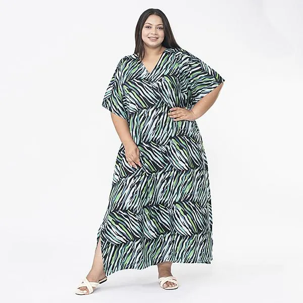 TAMSY Printed Maxi Kaftan Dress - Green and Black