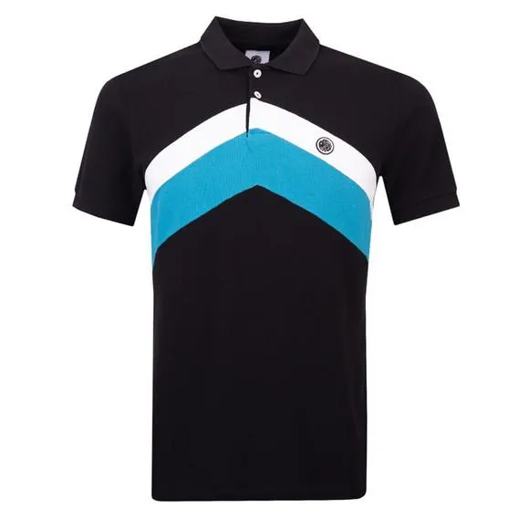 Mens Black Chest Stripe Polo