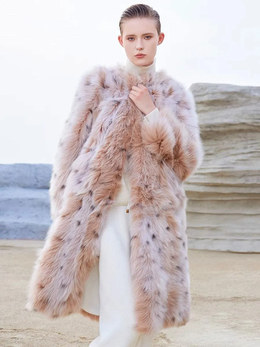 Faux Fur Coats Long Sleeves Casual Faux Fur Coat Animal Print Oversized Pink Winter Coat