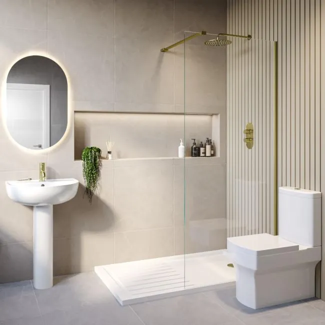 1700 x 800mm BrassWalk in Shower Enclosure Suite with Ashford Toilet and Basin