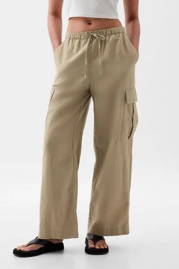 Linen Cotton Blend Cargo Trousers