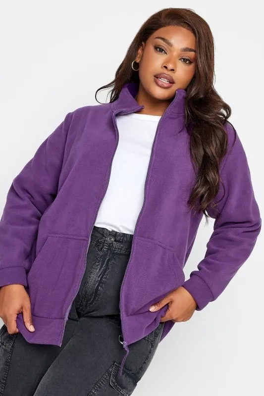 YOURS Curve Purple Zip Fleece Jacket