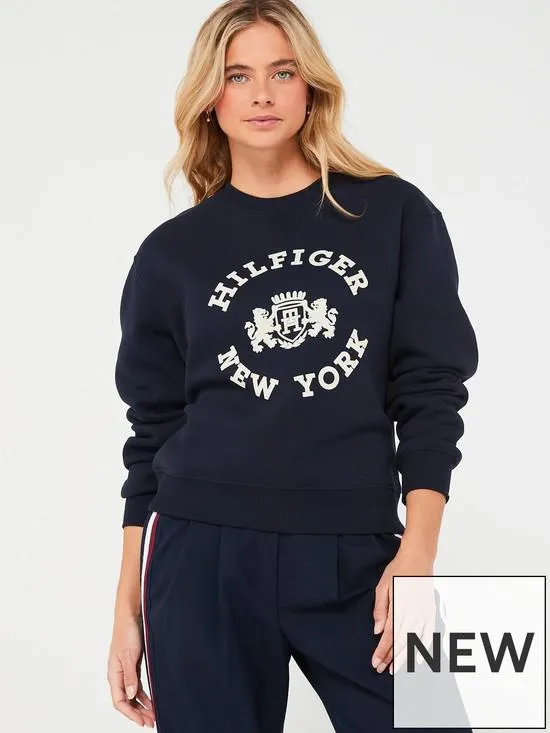 Tommy Hilfiger Varsity Logo Flock Sweatshirt - Blue