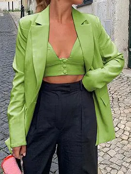 Green Lapel Neck Long Sleeve Blazer