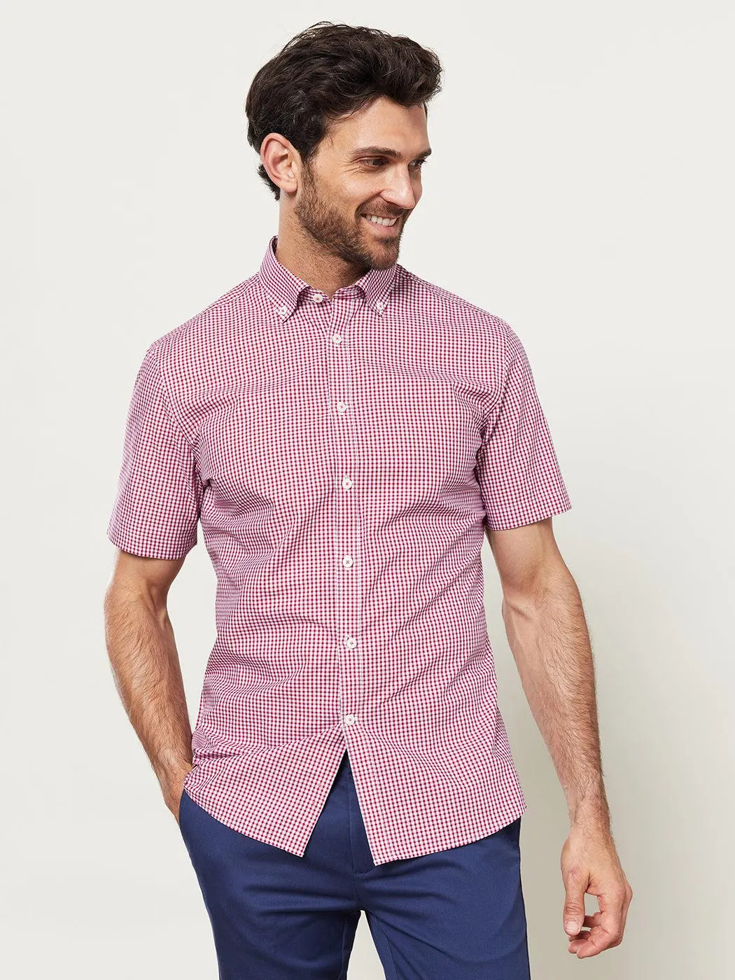 Half Sleeve Micro Check Crimson Shirt