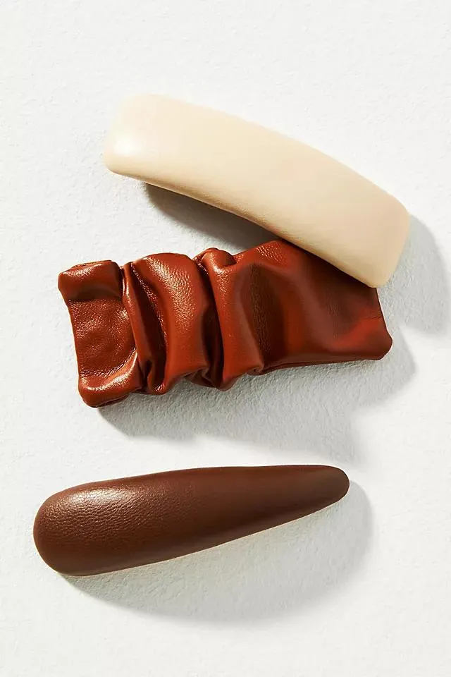 Faux Leather Barrette Hair Clips, Set of 3