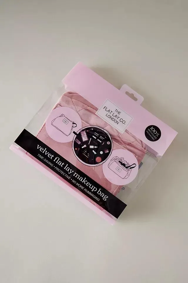 The Flat Lay Co. Open Flat Box Pink Velvet Makeup Bag