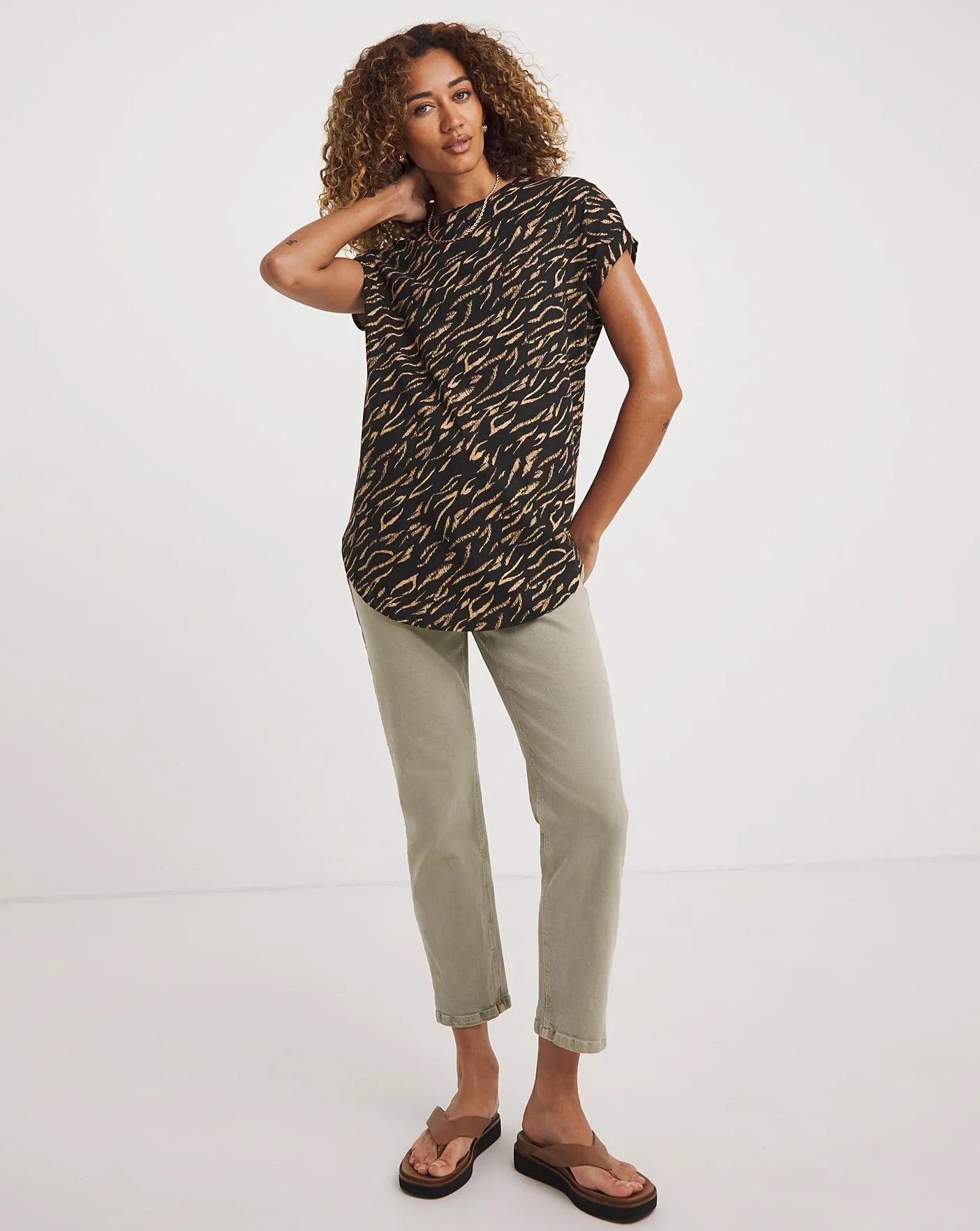 Animal Print Value Cotton Split Side Curved Hem Tunic