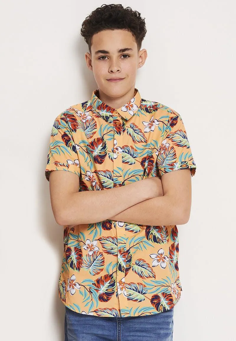 Older Boys Coral Palm Print Shirt