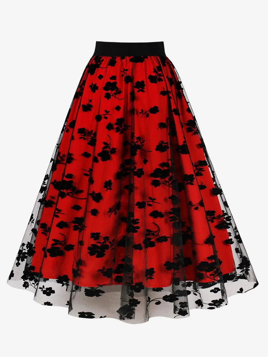 Skirt Embroidered Two-Tone Mid-calf Length Autumn Bottoms