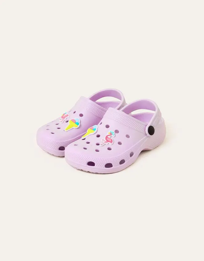 Girls Flamingo Charm Clogs Purple