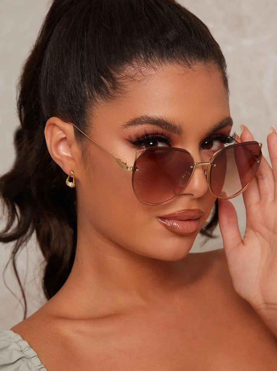 Oversized Rounded Cat Eye Sunglasses in Brown