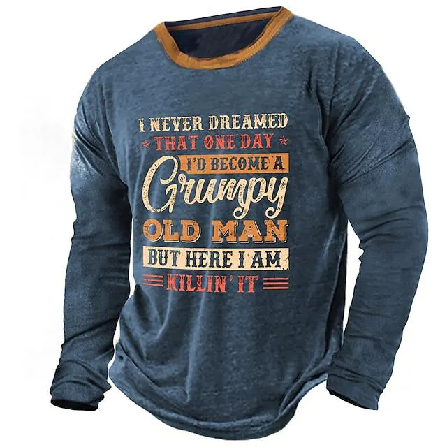 Letter Designer Retro Vintage Men's 3D Print T shirt Tee Graphic Tee Outdoor Daily Vacation T shirt Dark Green Army Green Dark Blue Long Sleeve Crew Neck Shirt Spring & Fall Clothing Apparel S M L