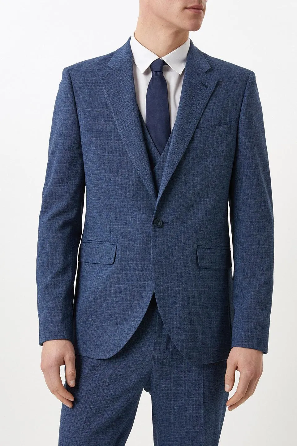 Slim Fit Blue Semi Plain Suit Jacket
