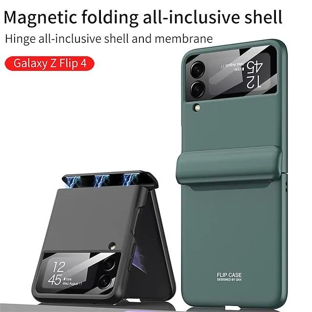 Phone Case For Samsung Galaxy Back Cover Z Flip 4 Portable Magnetic Full Body Protective Solid Colored TPU