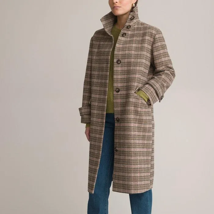 Long Checked Buttoned Coat