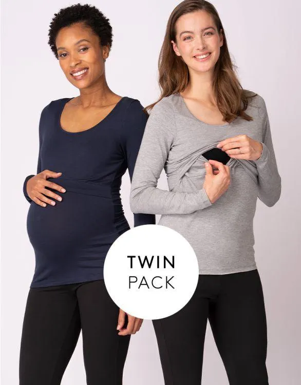 Maternity & Nursing Tops – Navy & Grey Twin Pack
