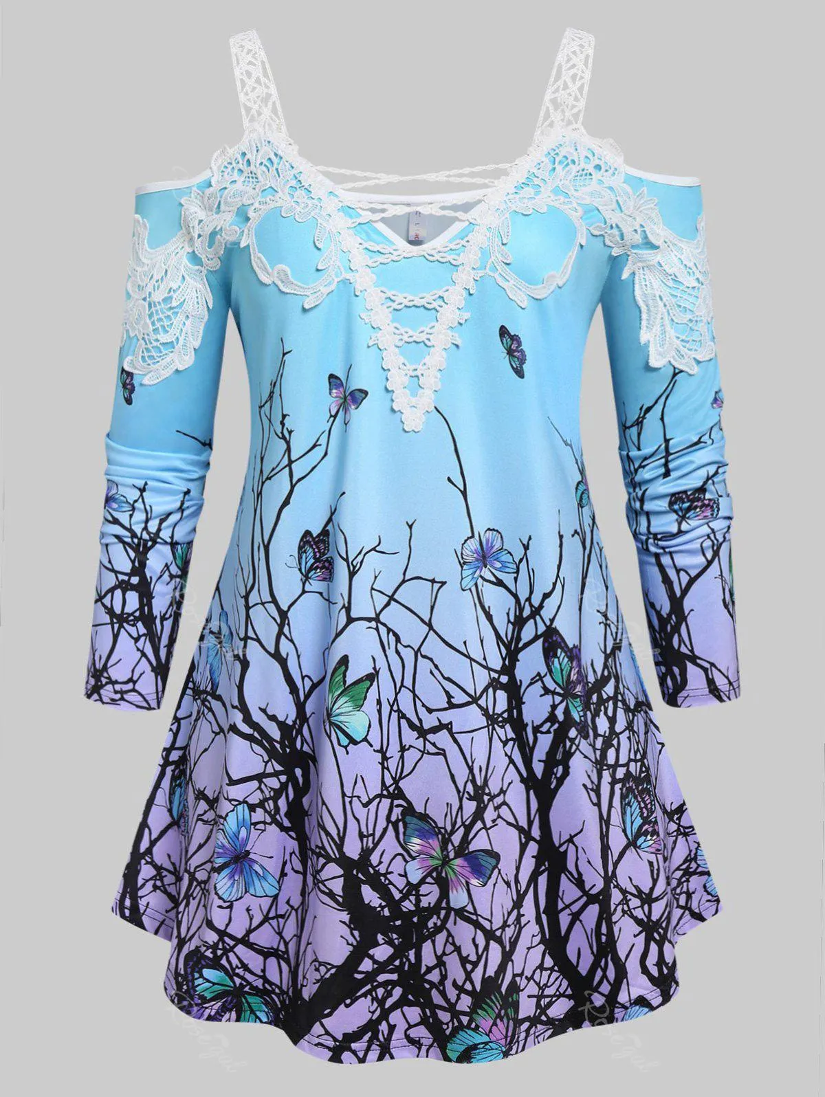 Plus Size Butterfly Print Cold Shoulder T Shirt - 5x