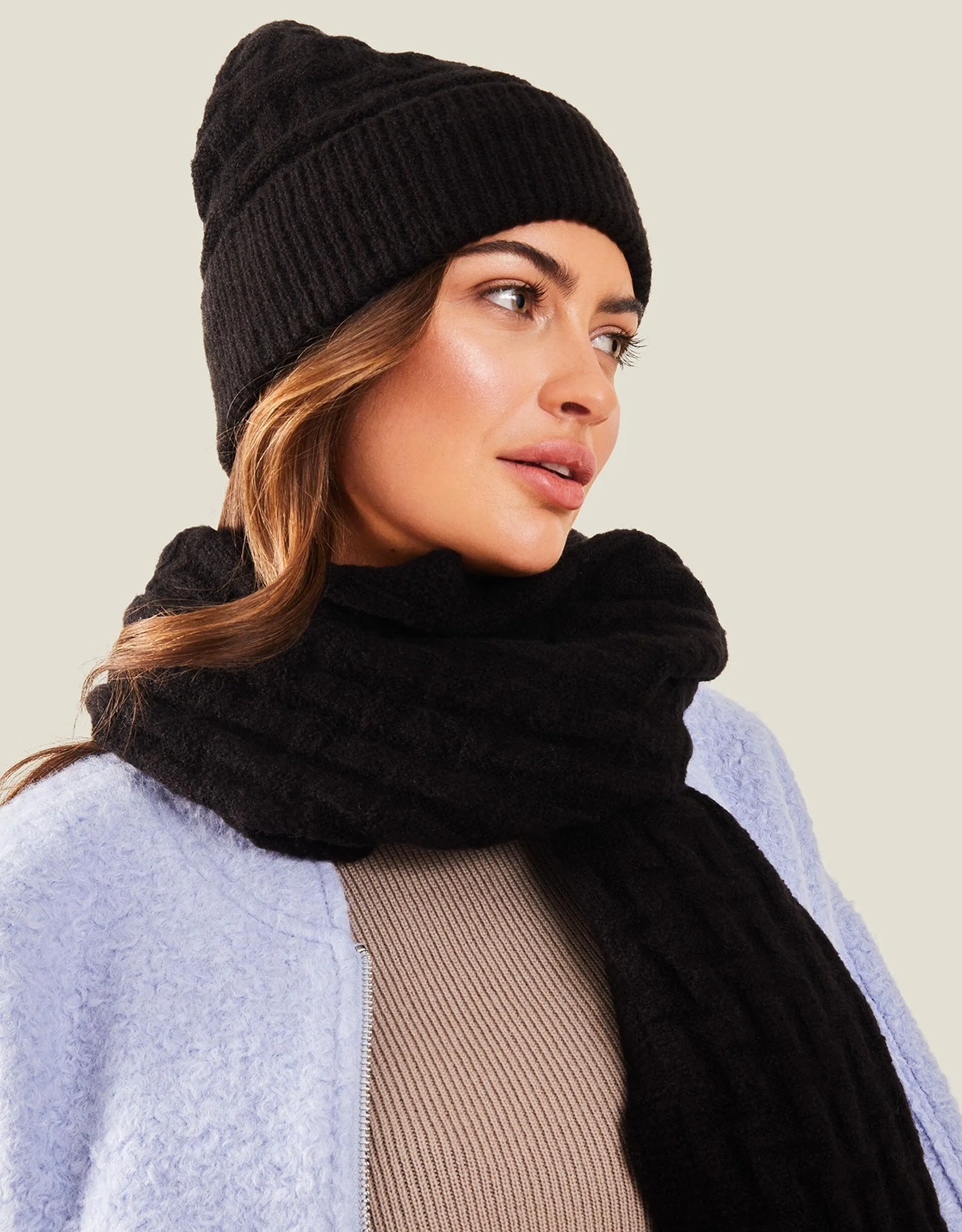 Geometric Knit Beanie Black