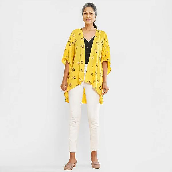 TAMSY Floral Pattern Kimono - Yellow