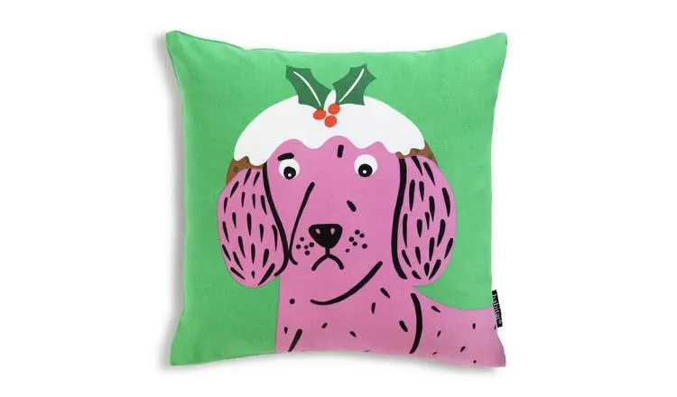 Habitat Christmas Dog Print Cushion - Multicolour - 43x43cm