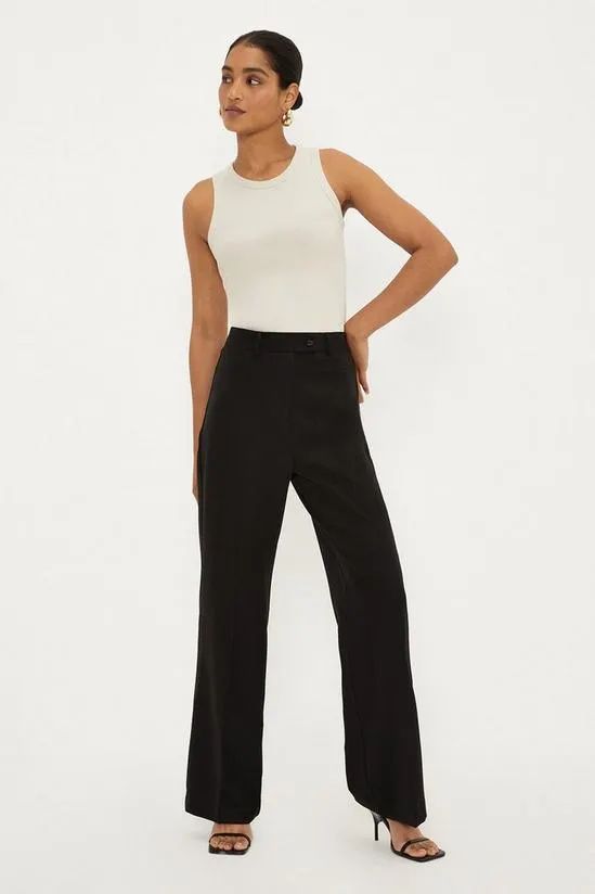 High Waist Wide Leg Tab Trouser