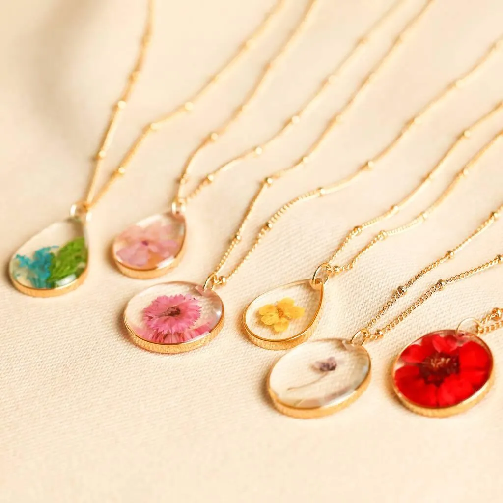 Pressed Birth Flower Pendant Necklace