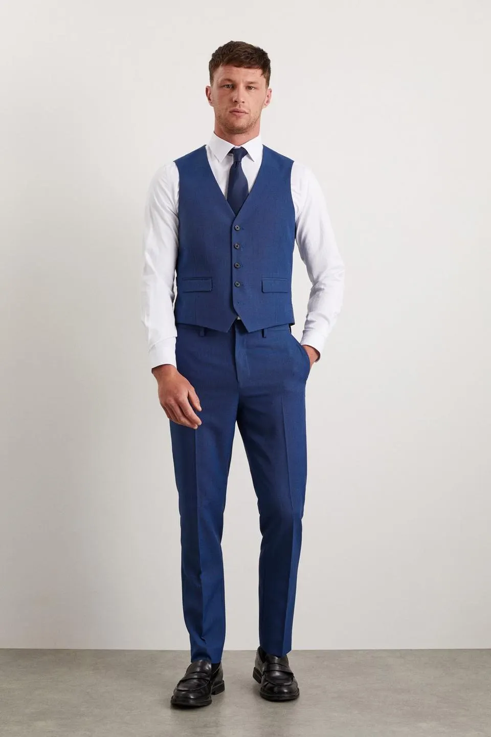 Slim Fit Blue Birdseye Waistcoat