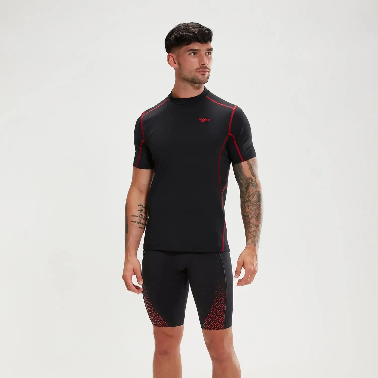 Men's Tech Short Sleeve Rash Top Black/Red