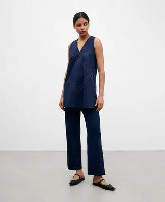 Navy blue viscose woven top for women