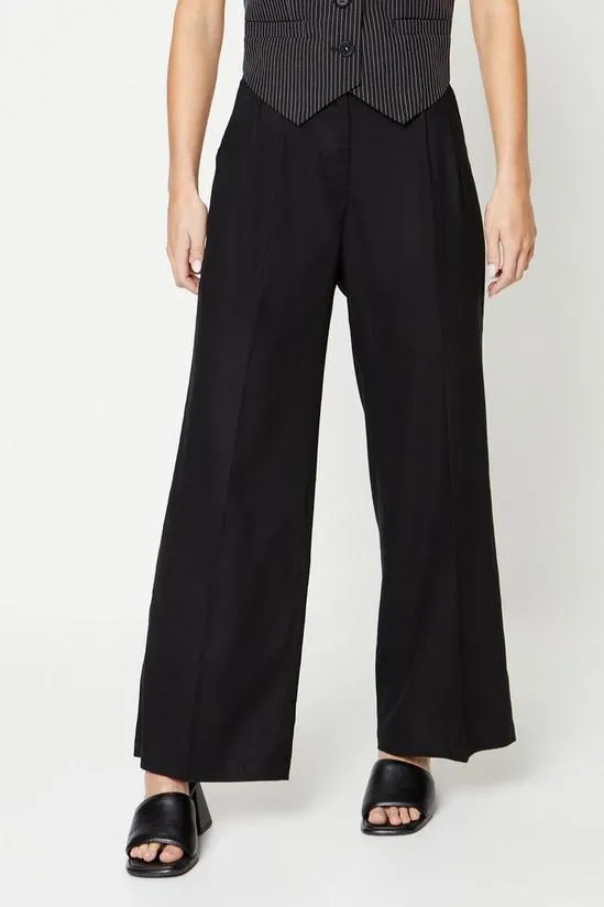 Petite Linen Look Wide Leg Trousers