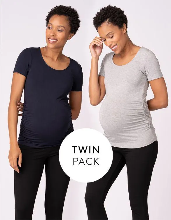 Basic Maternity T-Shirts – Navy & Grey Twin Pack