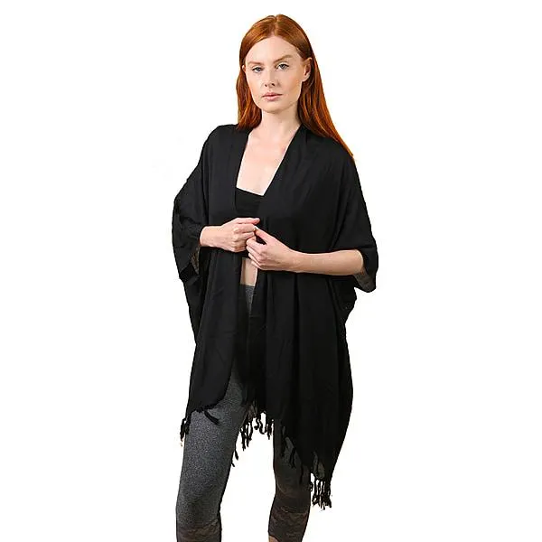 TAMSY Tassel Detailing Women's Kimono - Black