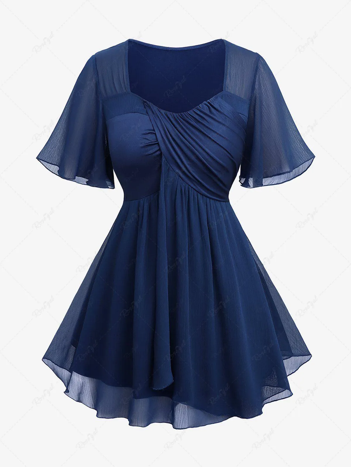 Plus Size Sheer Chiffon Ruffles Asymmetrical Surplice Blouse - 2x | Us 18-20