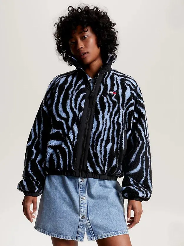 Zebra Print Padded Sherpa Jacket