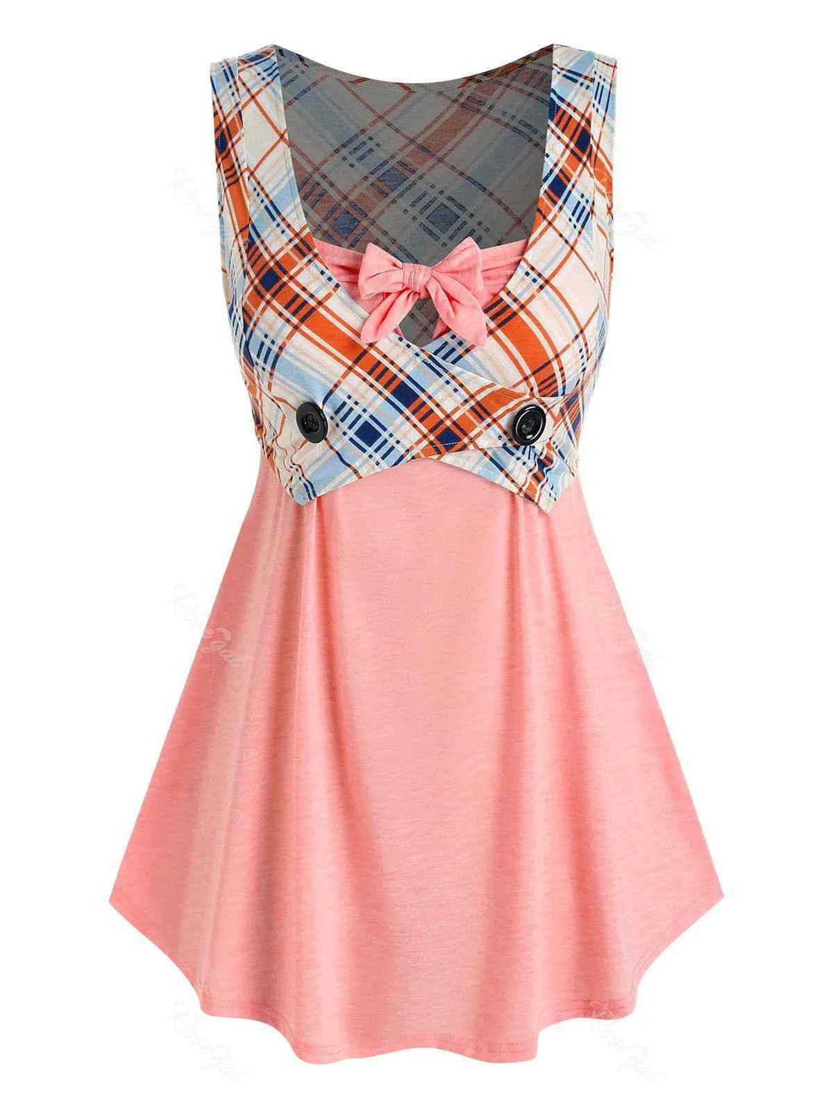 Plus Size Plaid Bowknot 2 in 1 Tank Top - 4x