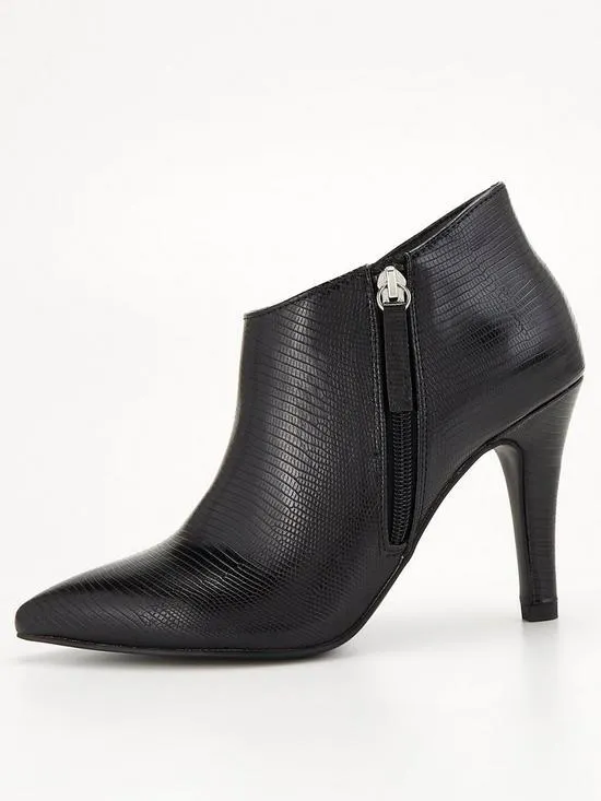 Point Heel Shoe Boot With Zip - Black