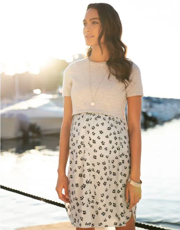 Grey Maternity & Nursing Dress with Cotton Blend Top